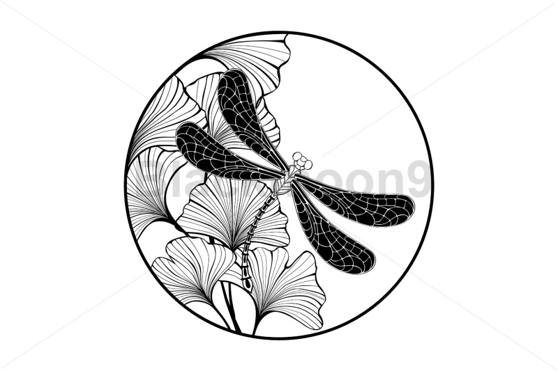 circle-with-dragonfly-and-ginko-biloba