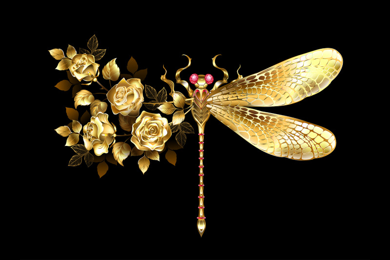 golden-flower-dragonfly-with-roses
