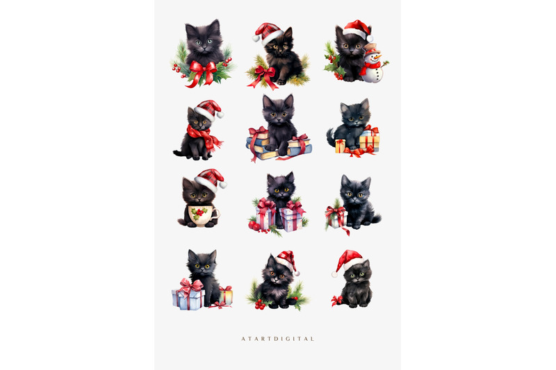 watercolor-christmas-cat-clipart-bundle