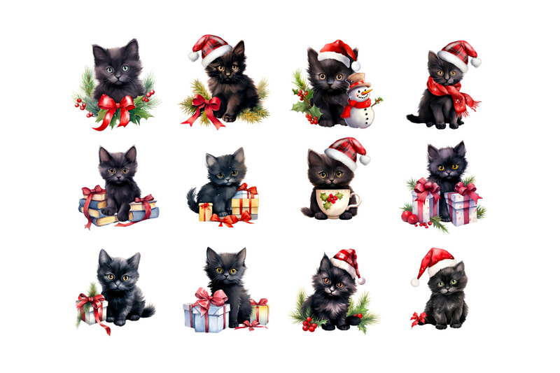 watercolor-christmas-cat-clipart-bundle