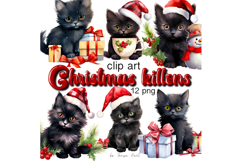 watercolor-christmas-cat-clipart-bundle