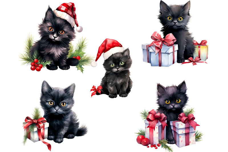 watercolor-christmas-cat-clipart-bundle