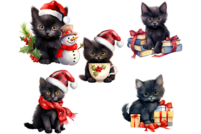 watercolor-christmas-cat-clipart-bundle