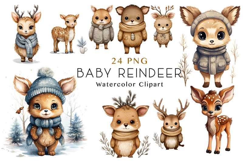 cute-christmas-reindeer-clipart-bundle-watercolor-clipart