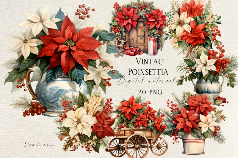 vintage-christmas-poinsettia-flower-bouquets