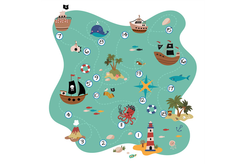 treasure-map-children-game-palm-island-volcano-and-pirate-ships-in-o