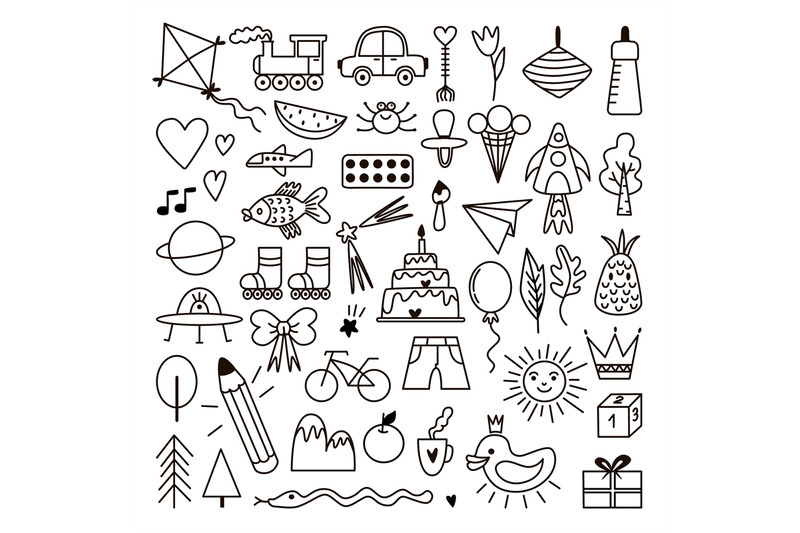 baby-doodles-icons-transportation-outline-elements-car-train-and-bik