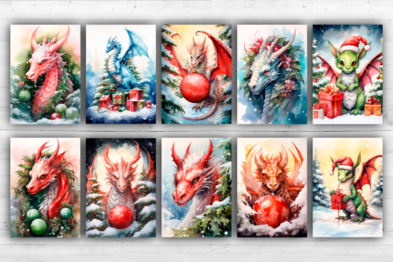 10-watercolor-christmas-dragons-posters-cards