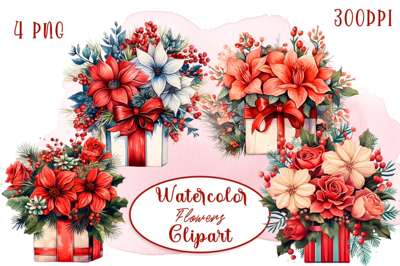 watercolor-christmas-decor-clipart-winter-flowers