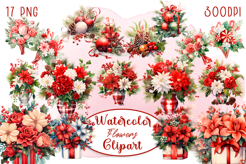 watercolor-christmas-flowers-poinsettia