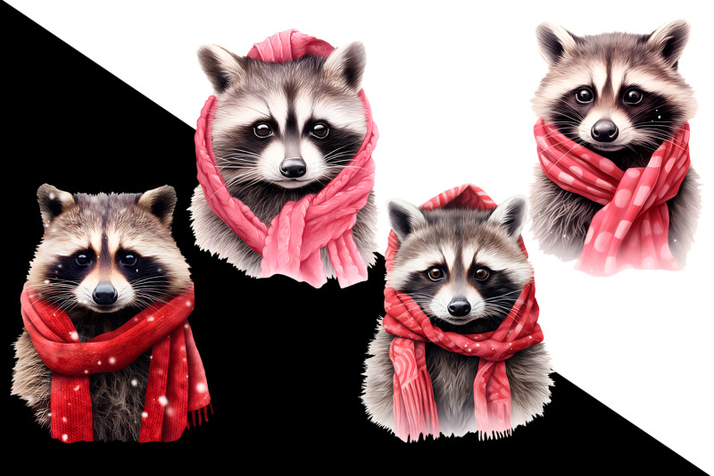 raccoon-watercolor-baby-clipart-cute-animals-christmas