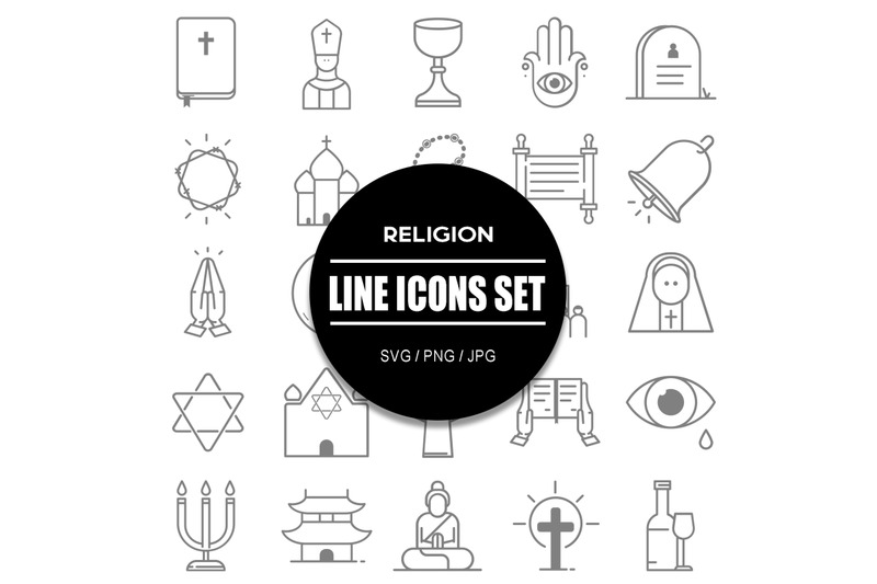 religion-line-icons-set
