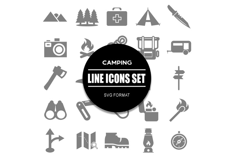 camping-line-icons-set