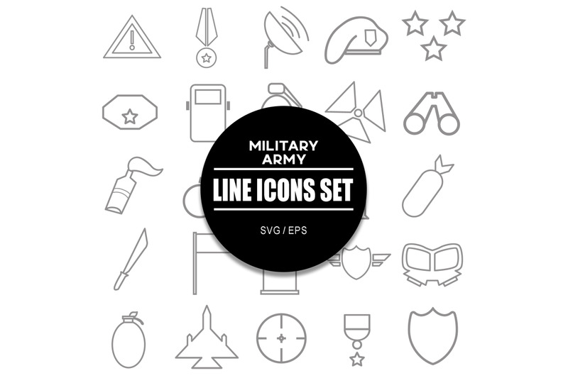 military-army-line-icon-set