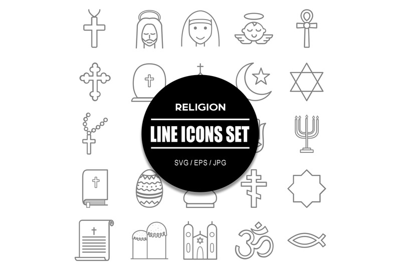 religion-line-icons-set