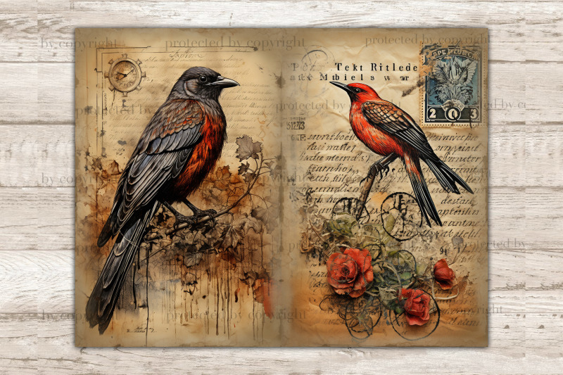 vintage-birds-junk-journal-pages-digital-collage-sheet