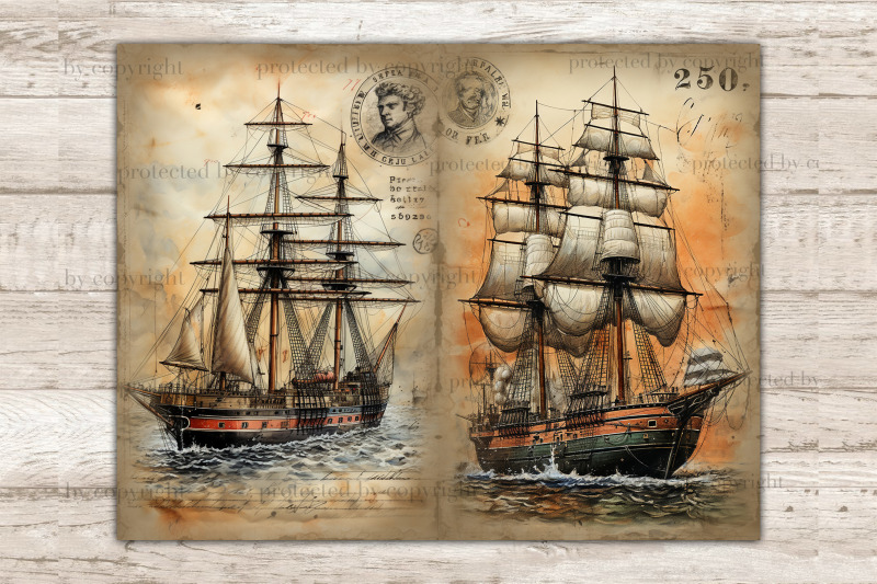 ship-junk-journal-pages-vintage-ephemera