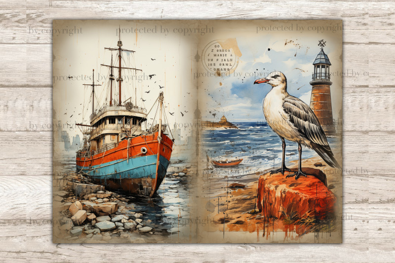 nautical-junk-journal-pages-vintage-picture-collage