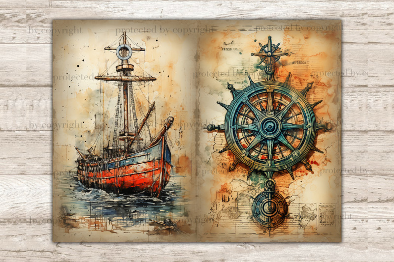 nautical-junk-journal-pages-vintage-picture-collage