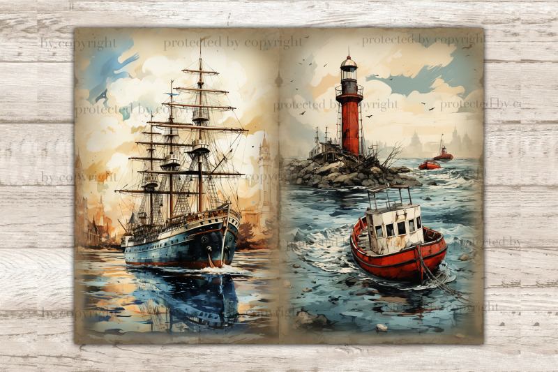 nautical-junk-journal-pages-vintage-picture-collage