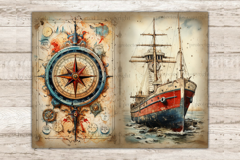 nautical-junk-journal-pages-vintage-picture-collage