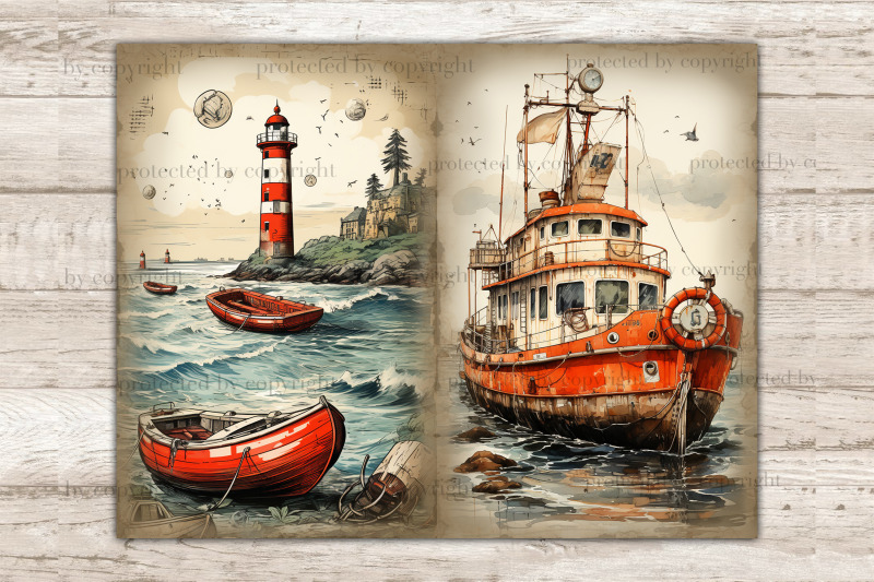 nautical-junk-journal-pages-vintage-picture-collage