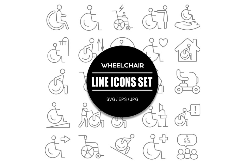 wheelchair-line-icons-set