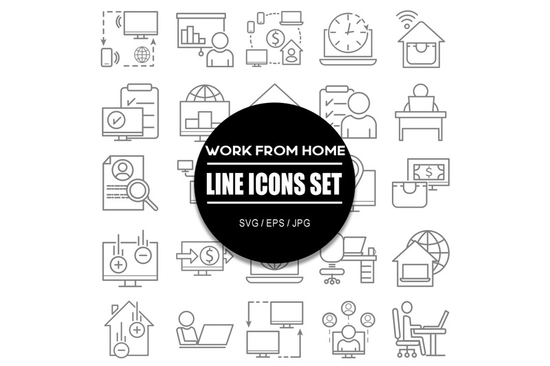 work-from-home-line-icons-set