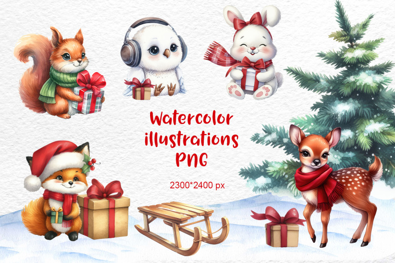 christmas-cute-animals-watercolor