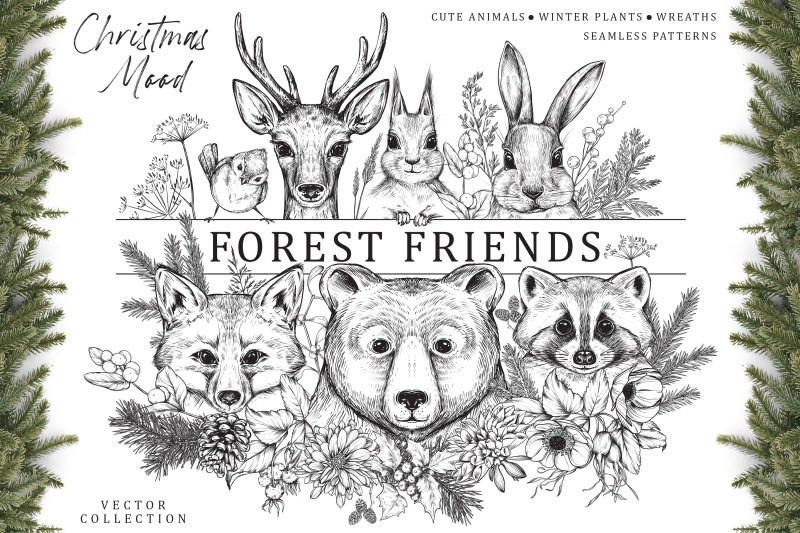forest-friends-vector-christmas-set