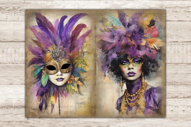 mardi-gras-ephemera-junk-journal-pages