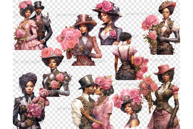 pink-steampunk-valentine-039-s-day-png-black-woman-png-bundle