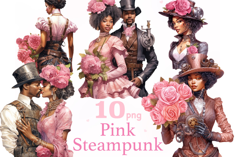 pink-steampunk-valentine-039-s-day-png-black-woman-png-bundle