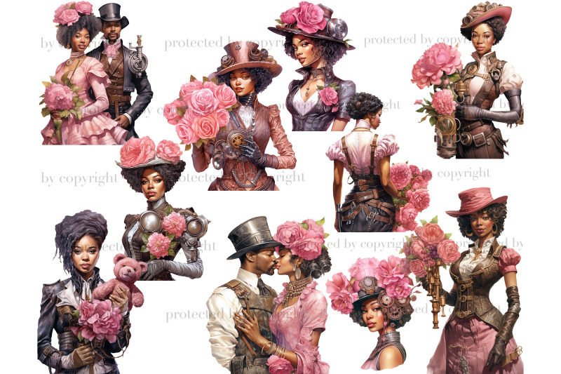 pink-steampunk-valentine-039-s-day-png-black-woman-png-bundle