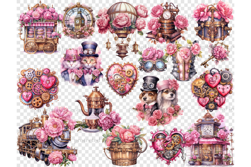 pink-steampunk-valentine-039-s-day-png-romantic-clipart-bundle