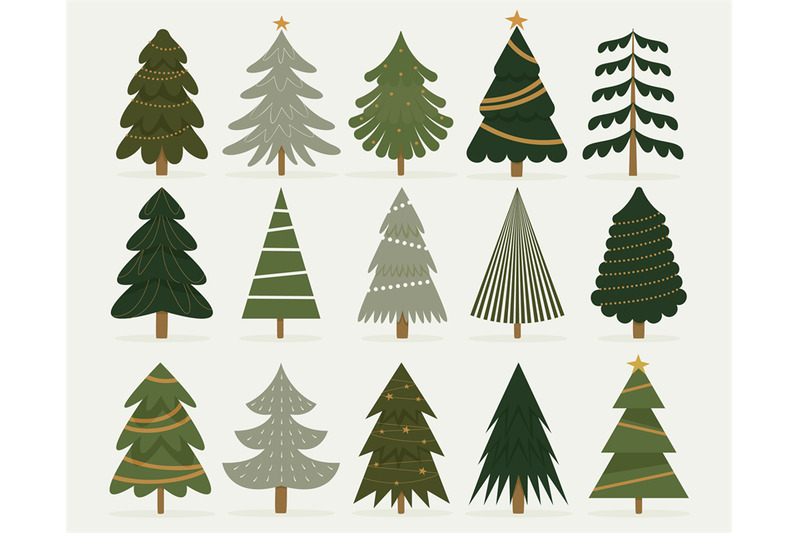 winter-christmas-tree-collection-cartoon-traditional-fir-trees-decora