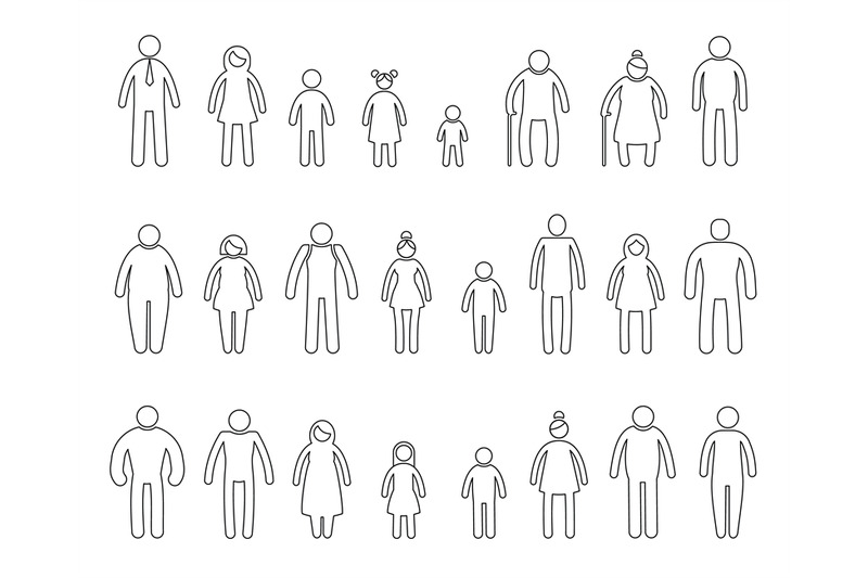 stick-people-line-icons-simple-outline-human-characters-with-hands-an