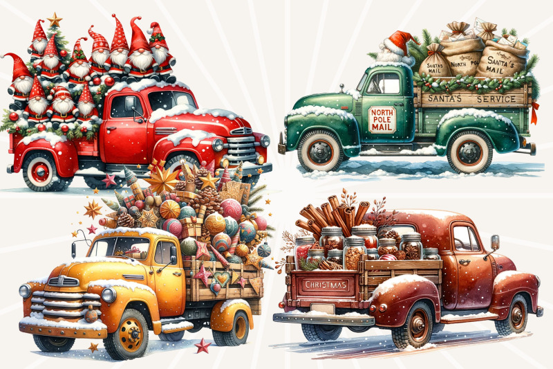 watercolor-christmas-truck-collection