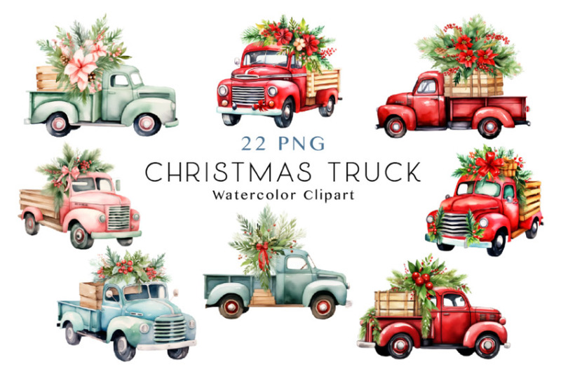 watercolor-christmas-truck-clipart-bundle