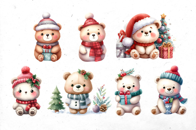 cute-watercolor-christmas-bears-bundle-png-cliparts