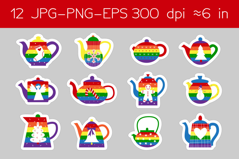 rainbow-christmas-teapots-stickers