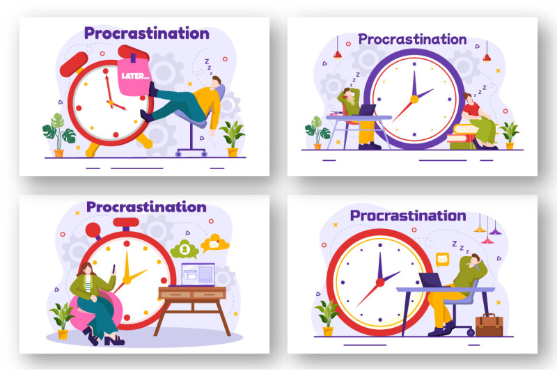 12-procrastination-vector-illustration