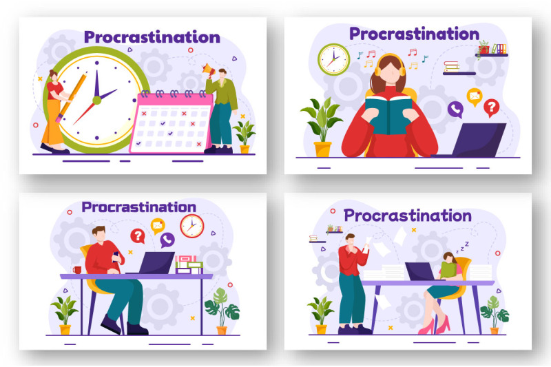 12-procrastination-vector-illustration