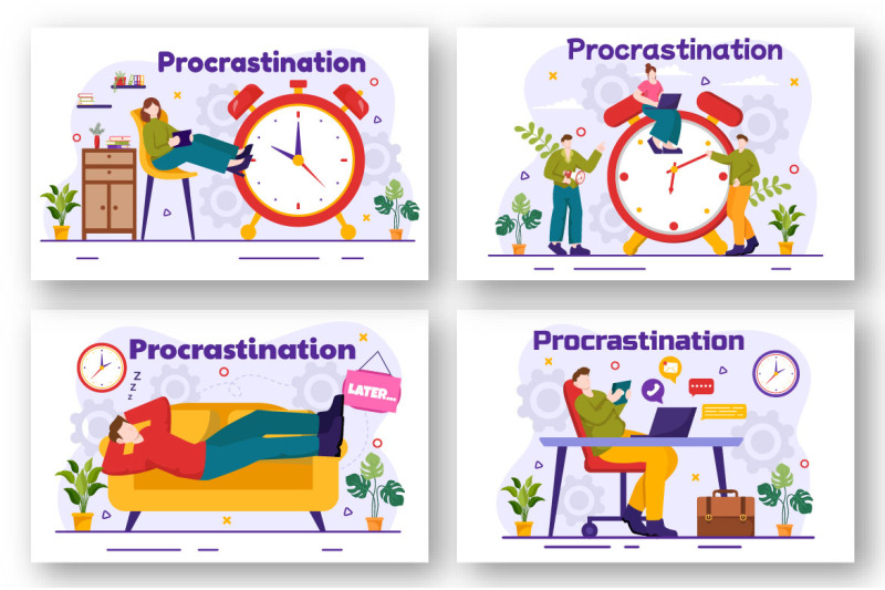 12-procrastination-vector-illustration