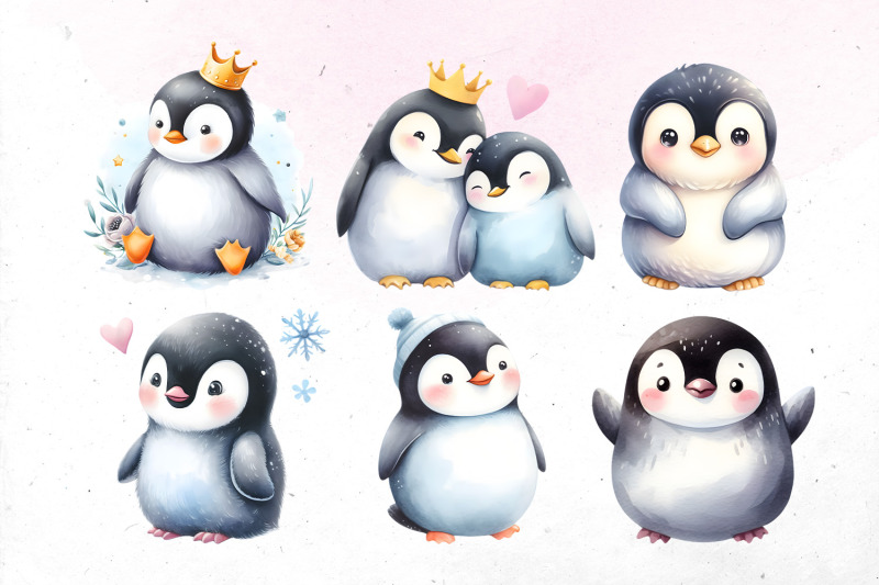 cute-watercolor-penguins-bundle-png-cliparts