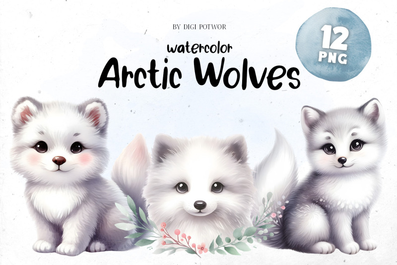 cute-watercolor-arctic-wolves-bundle-png-cliparts