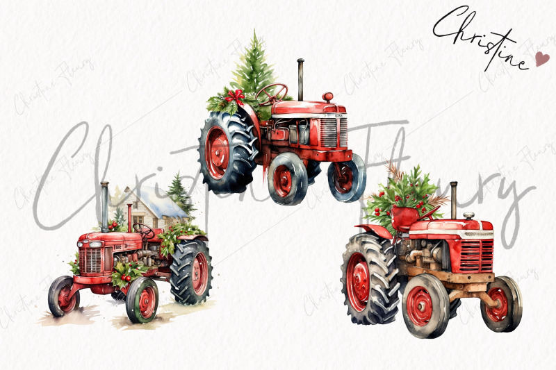 vintage-christmas-tractors-clipart