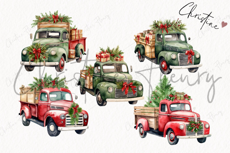 vintage-christmas-trucks-clipart