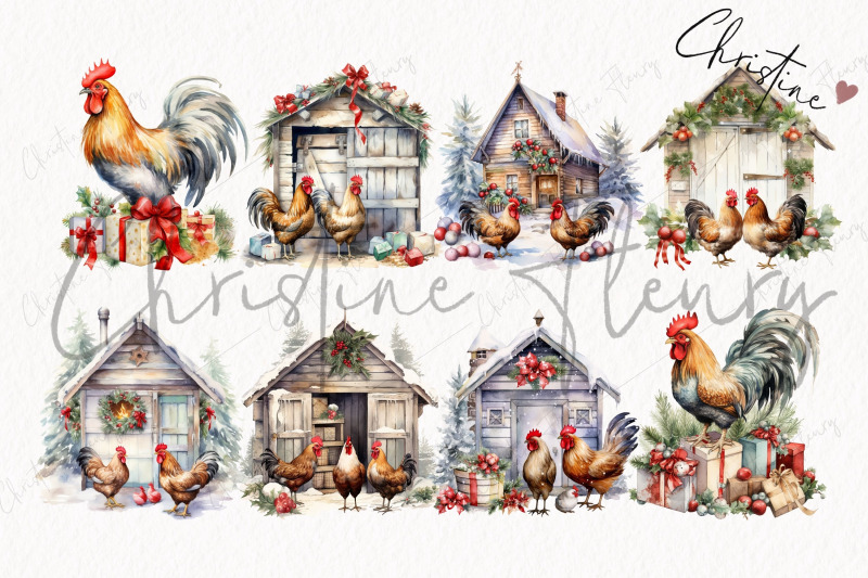 vintage-festive-chickens-clipart