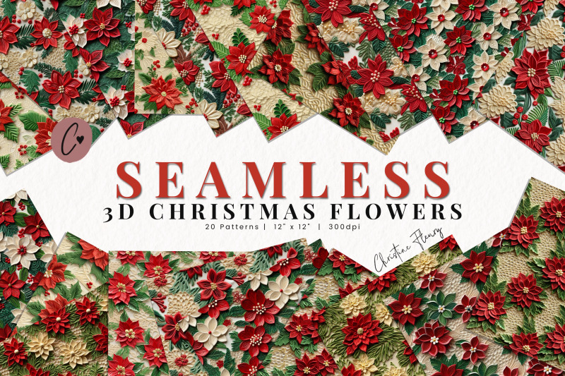 seamless-3d-christmas-flowers-pattern